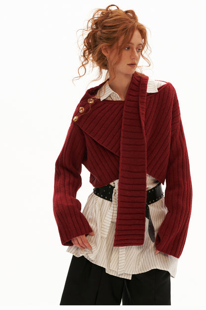Cross Wide-Neck Knit Sweater