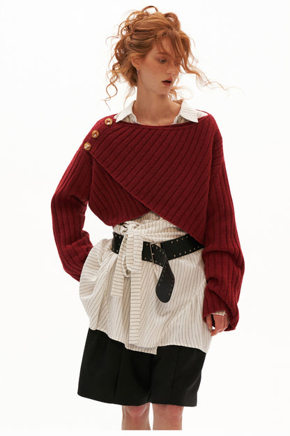 Cross Wide-Neck Knit Sweater