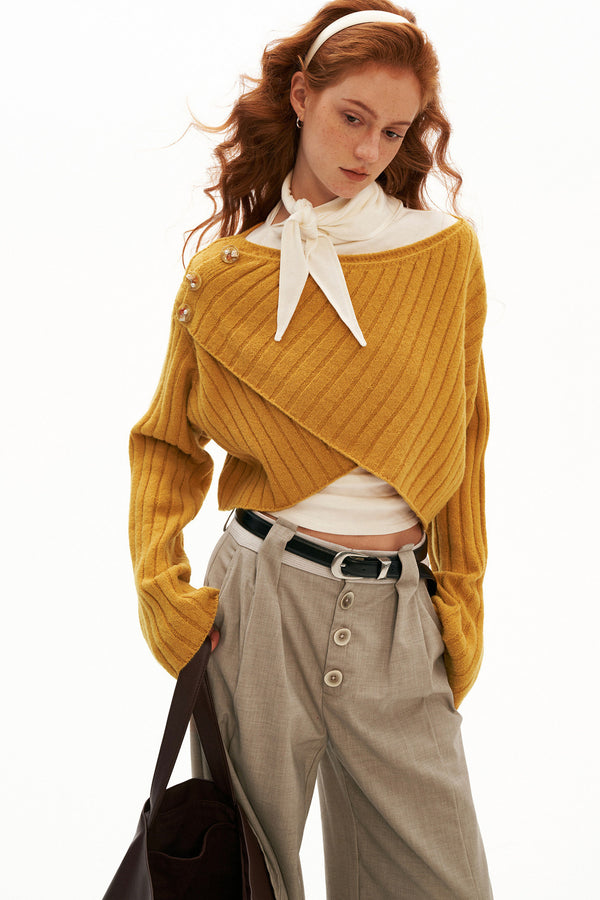 Cross Wide-Neck Knit Sweater