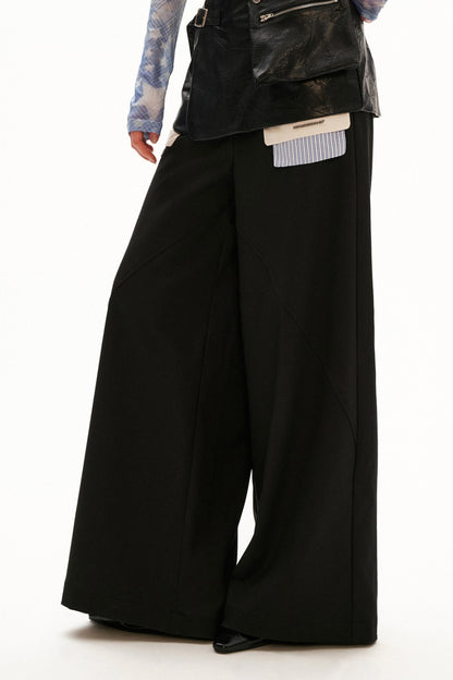 Matte Leather Waistband Wide-Leg Pants