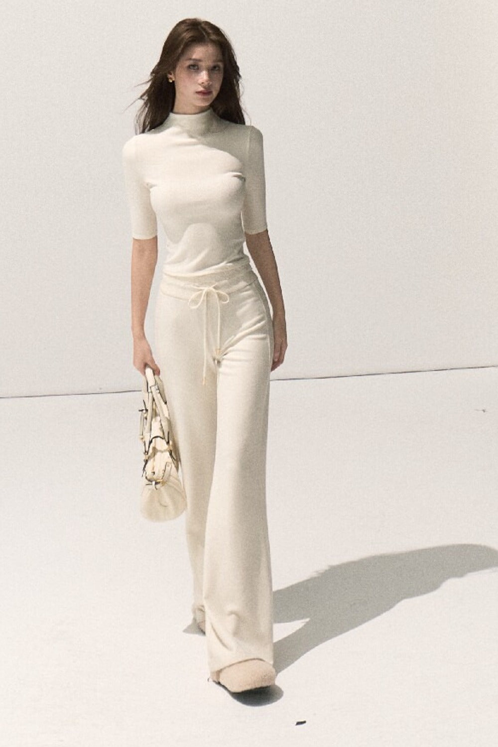 Silver-Embellished High-Waisted Wide-Leg Pants
