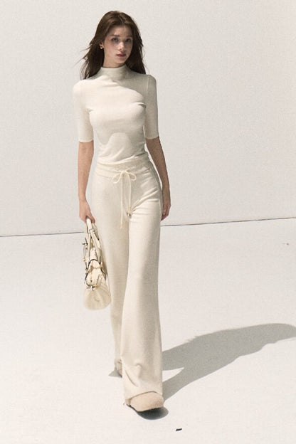 Silver-Embellished High-Waisted Wide-Leg Pants