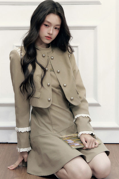 Retro Metal Double-Breasted Napoleon Jacket and Dress Set-Up
