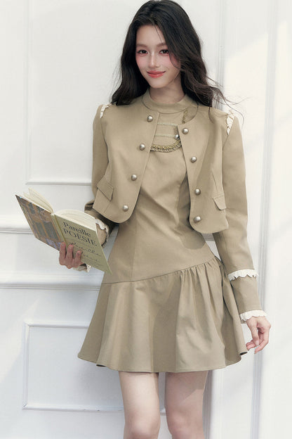 Retro Metal Double-Breasted Napoleon Jacket and Dress Set-Up
