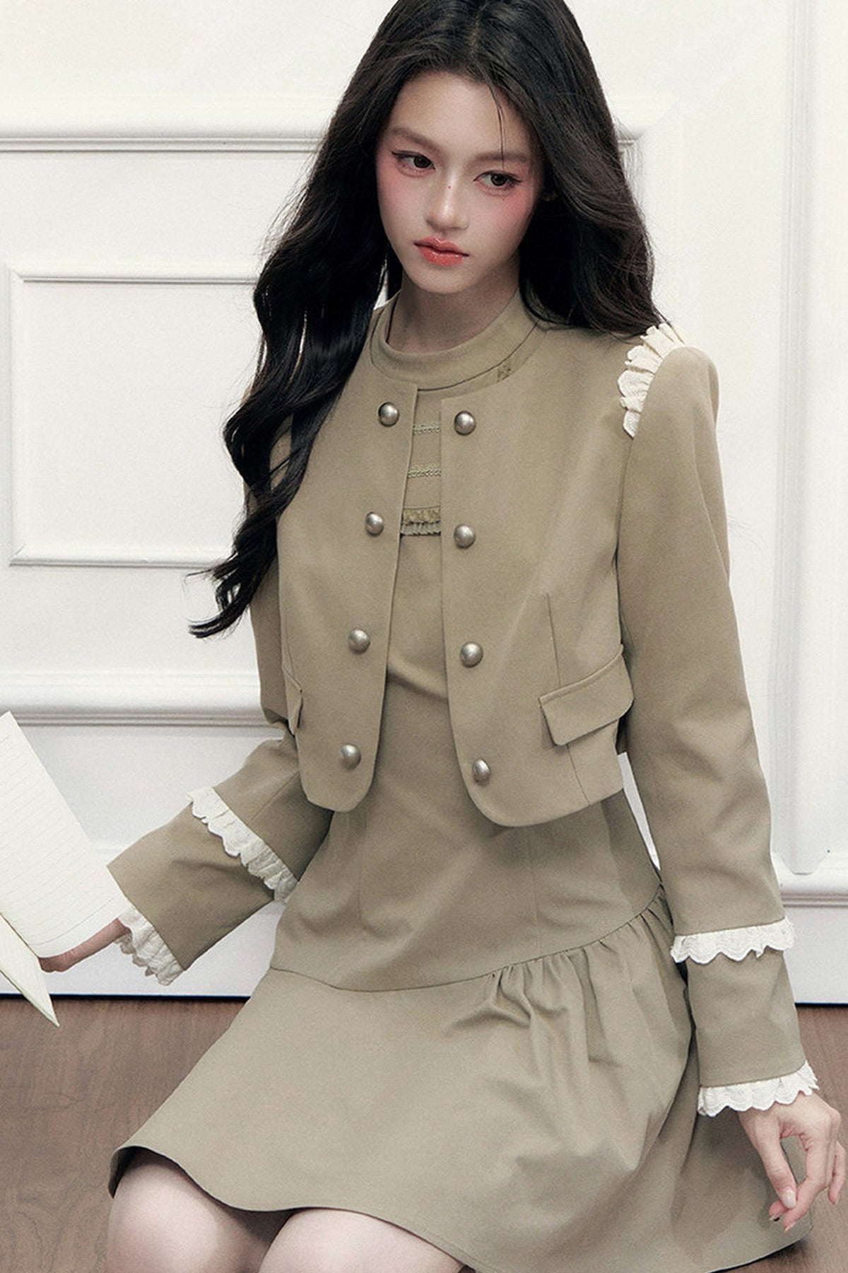 Retro Metal Double-Breasted Napoleon Jacket and Dress Set-Up