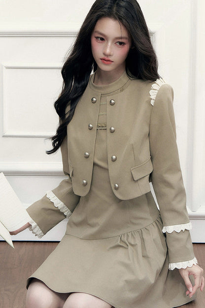 Retro Metal Double-Breasted Napoleon Jacket and Dress Set-Up