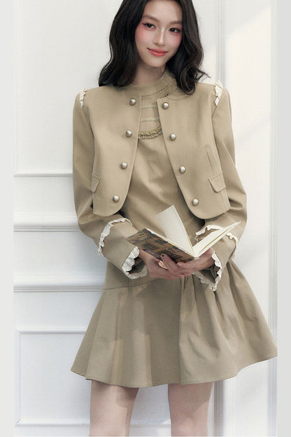 Retro Metal Double-Breasted Napoleon Jacket and Dress Set-Up