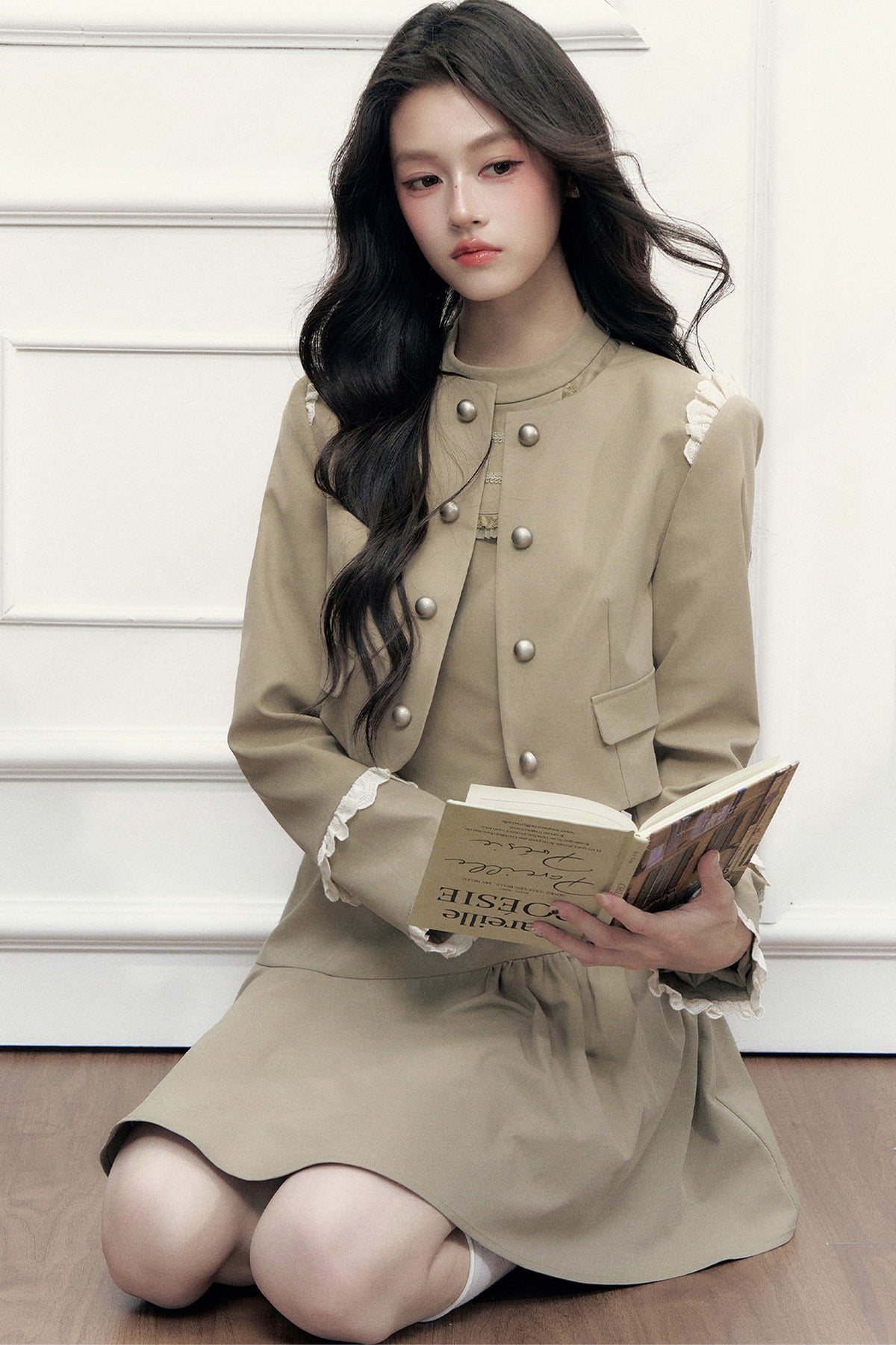 Retro Metal Double-Breasted Napoleon Jacket and Dress Set-Up