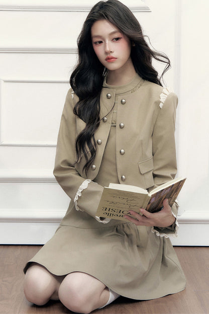 Retro Metal Double-Breasted Napoleon Jacket and Dress Set-Up