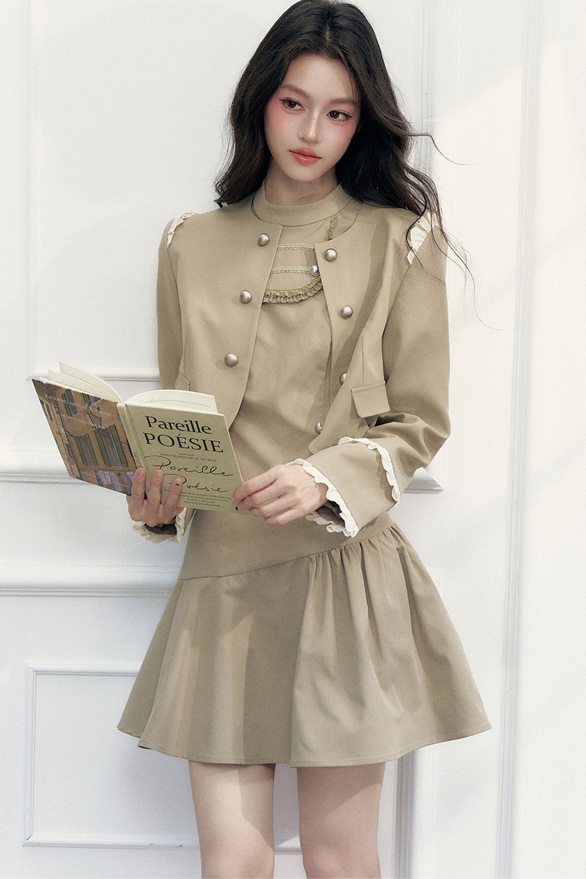Retro Metal Double-Breasted Napoleon Jacket and Dress Set-Up