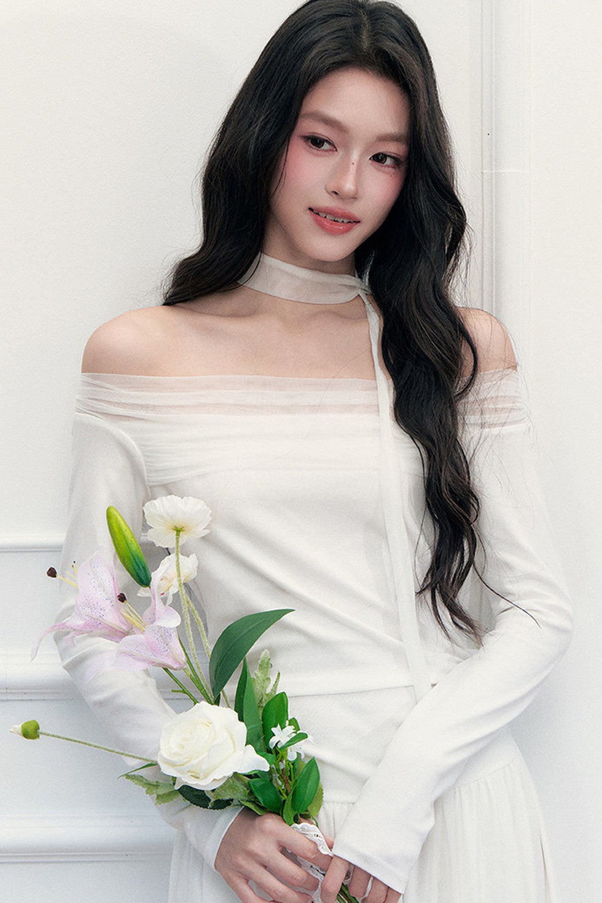 Off-Shoulder Lily Mesh Patchwork Long Dress