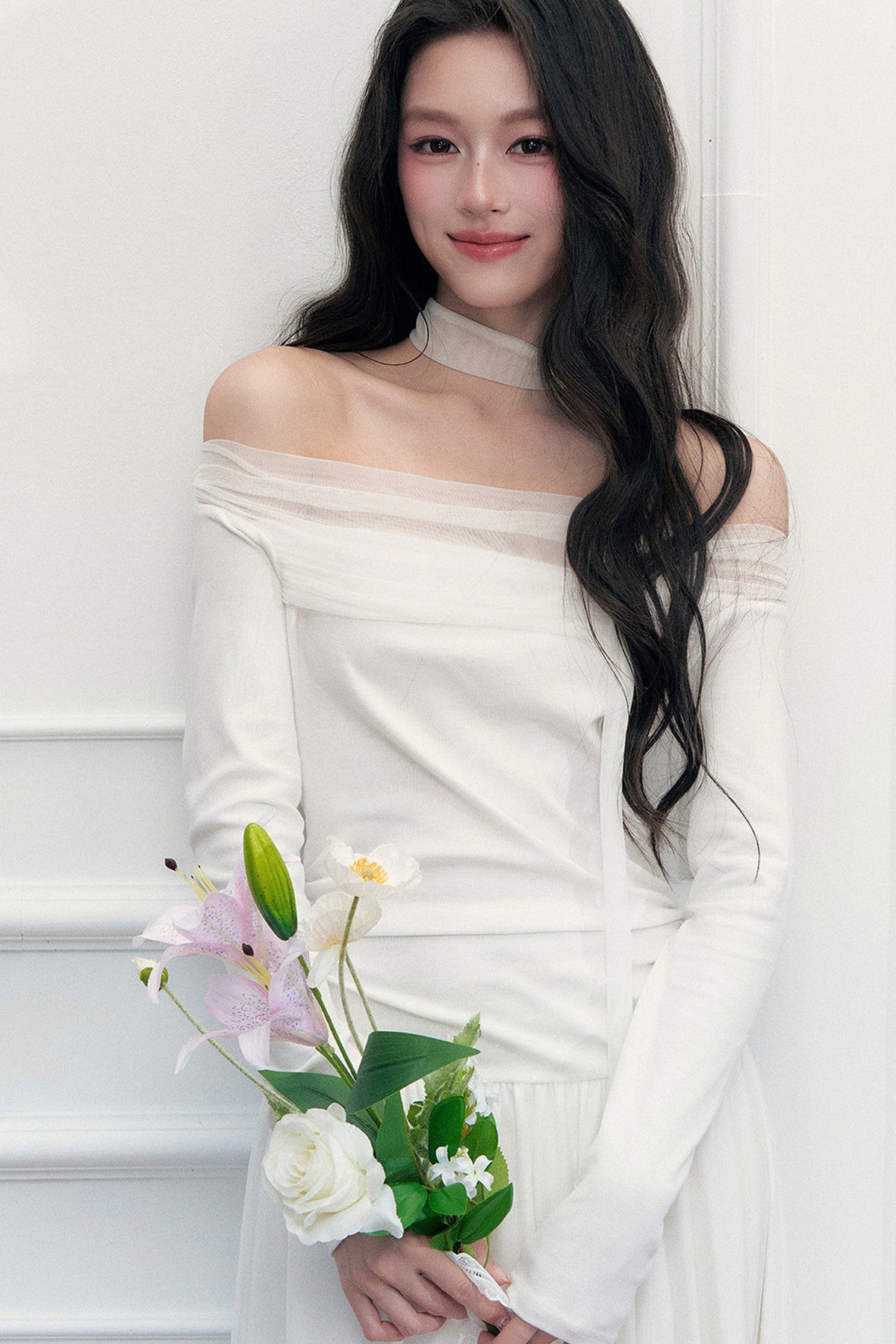 Off-Shoulder Lily Mesh Patchwork Long Dress