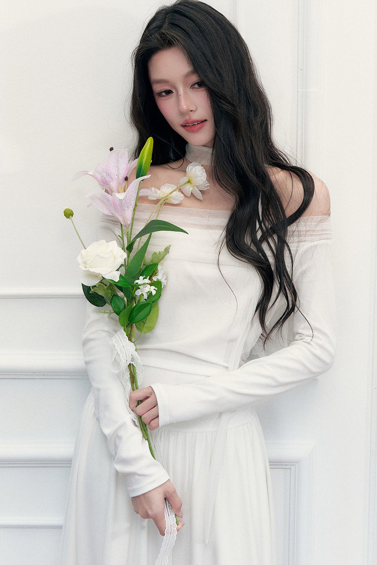 Off-Shoulder Lily Mesh Patchwork Long Dress
