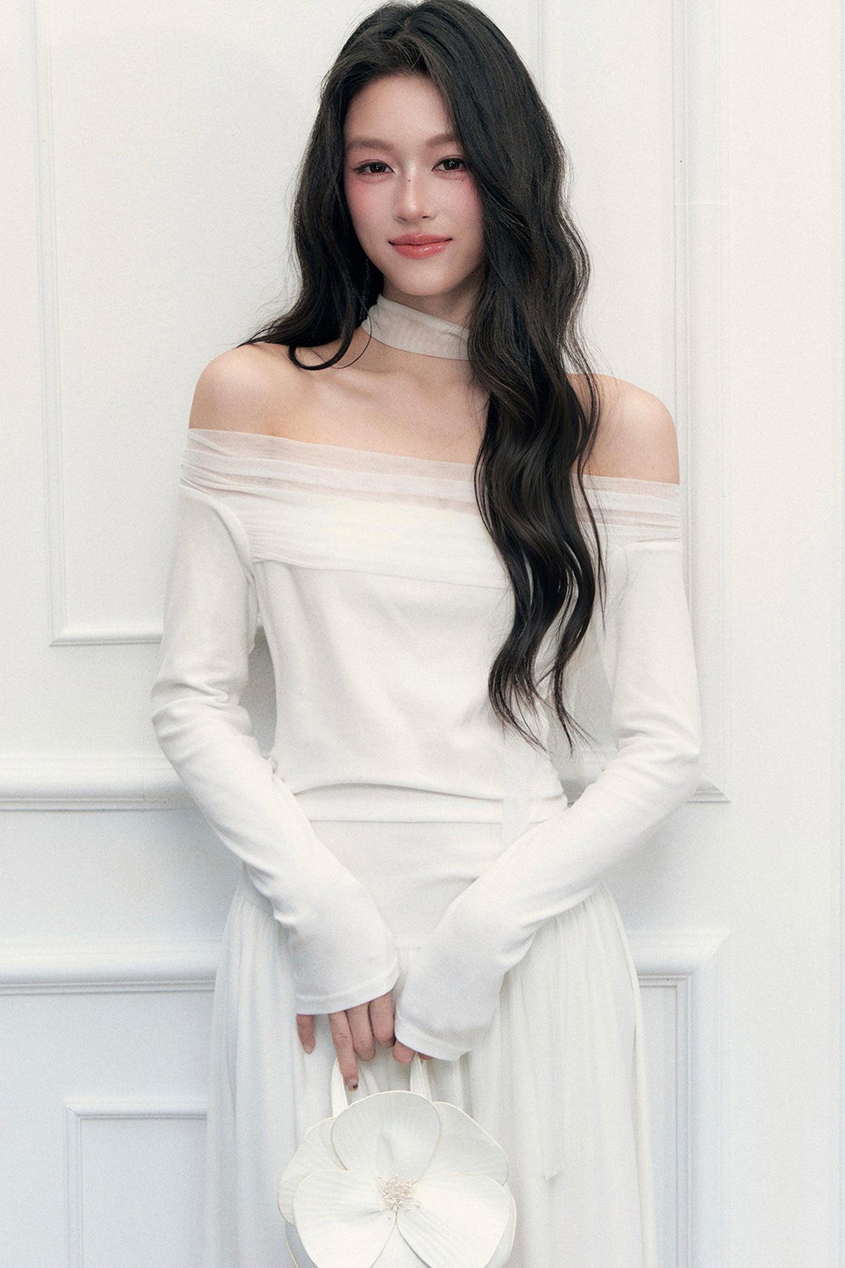 Off-Shoulder Lily Mesh Patchwork Long Dress