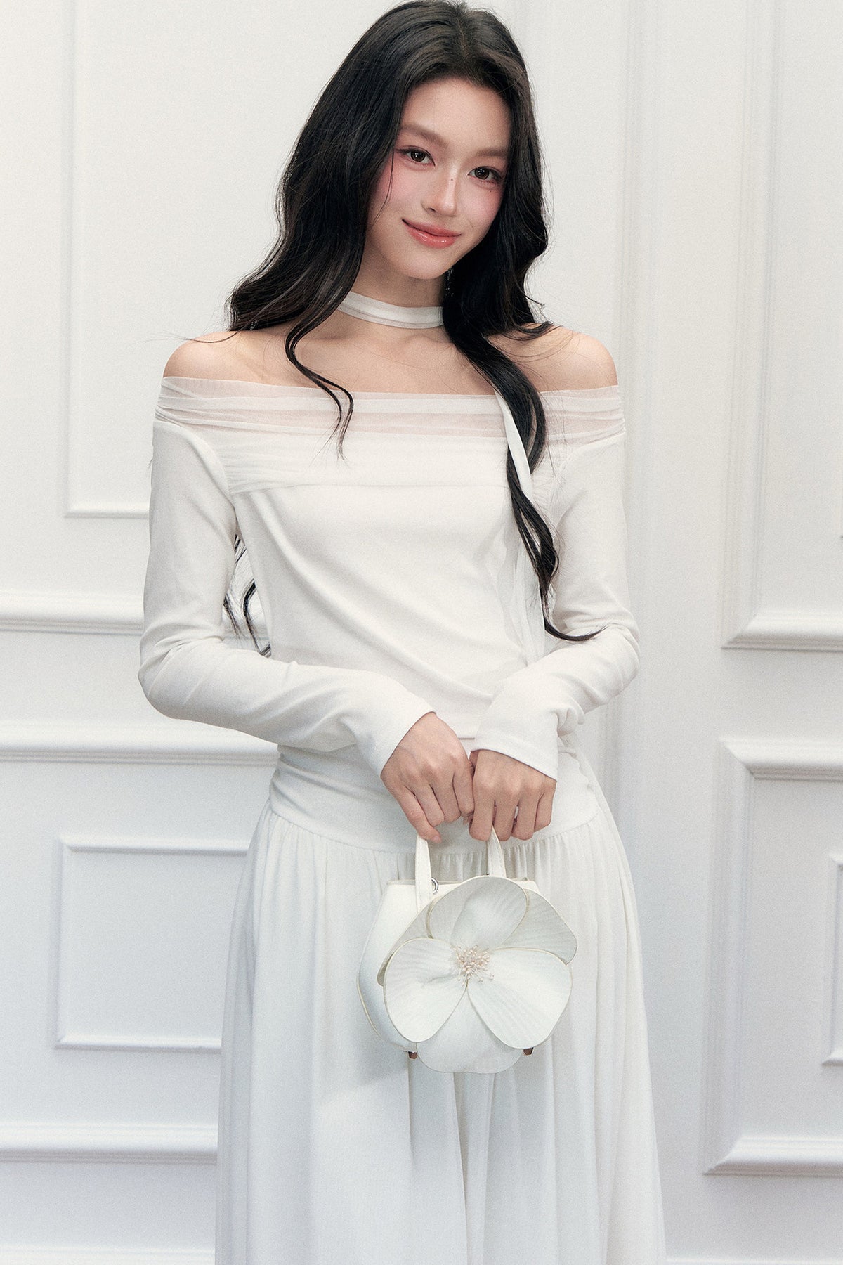 Off-Shoulder Lily Mesh Patchwork Long Dress