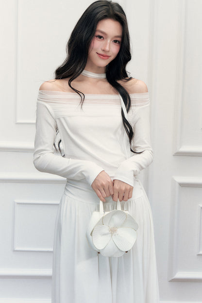 Off-Shoulder Lily Mesh Patchwork Long Dress