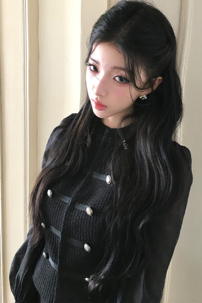 Double-Breasted Puff Sleeve Short Top