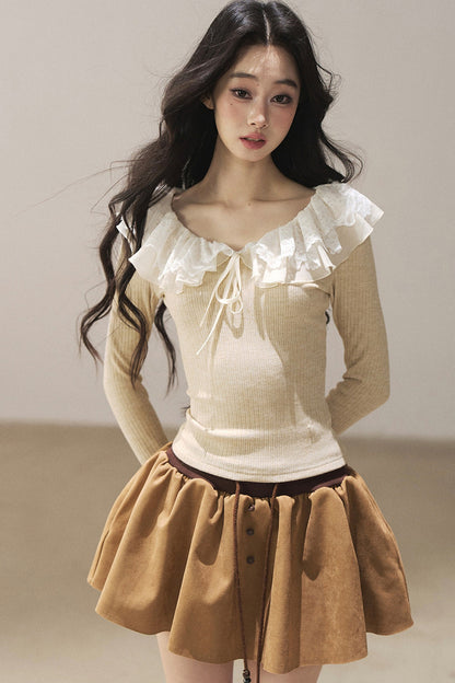 Ruffled Lace Knit Top