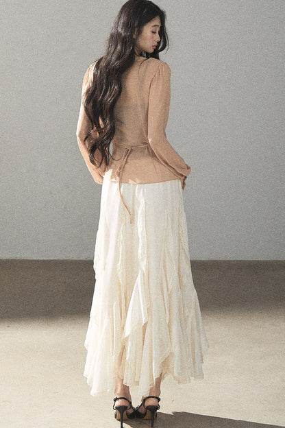 Semi-Sheer Ruffled Chiffon Blouse and Cami Set