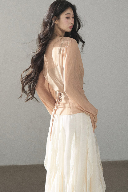 Semi-Sheer Ruffled Chiffon Blouse and Cami Set