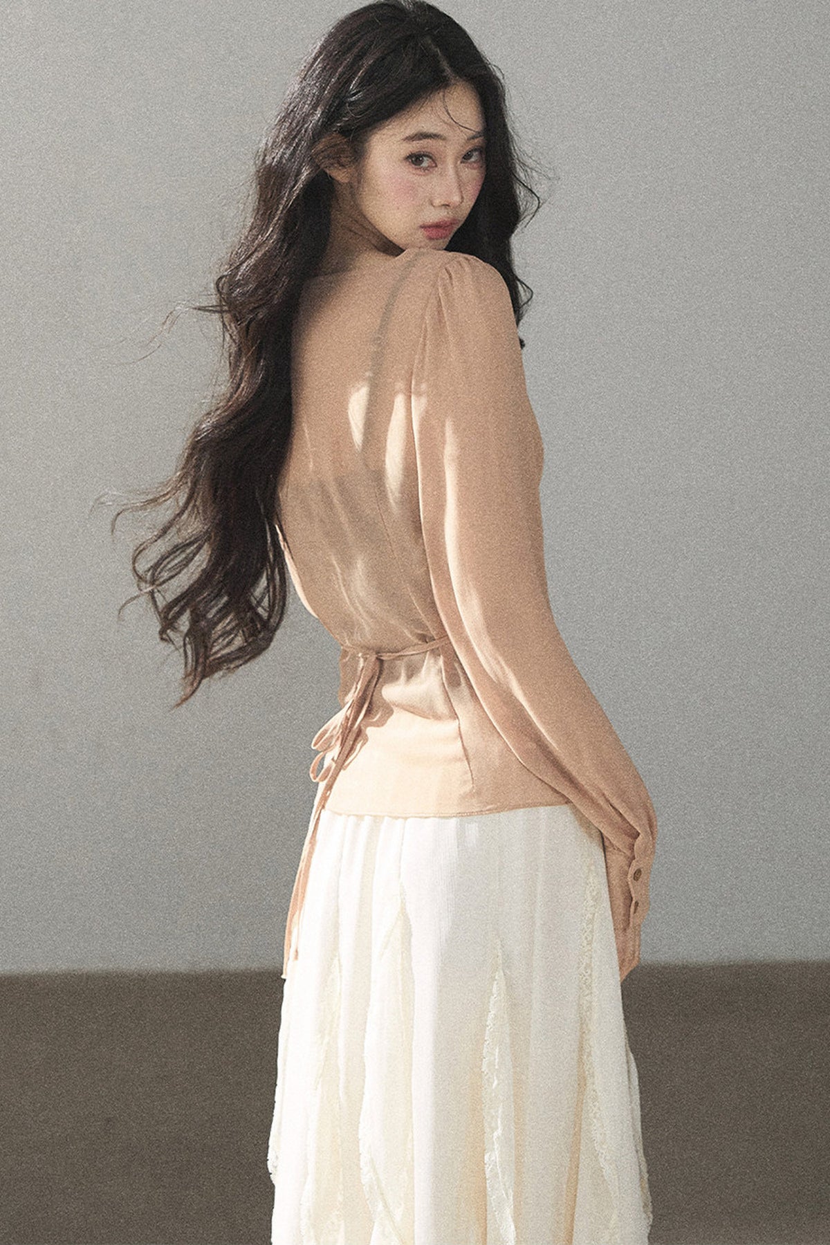 Semi-Sheer Ruffled Chiffon Blouse and Cami Set