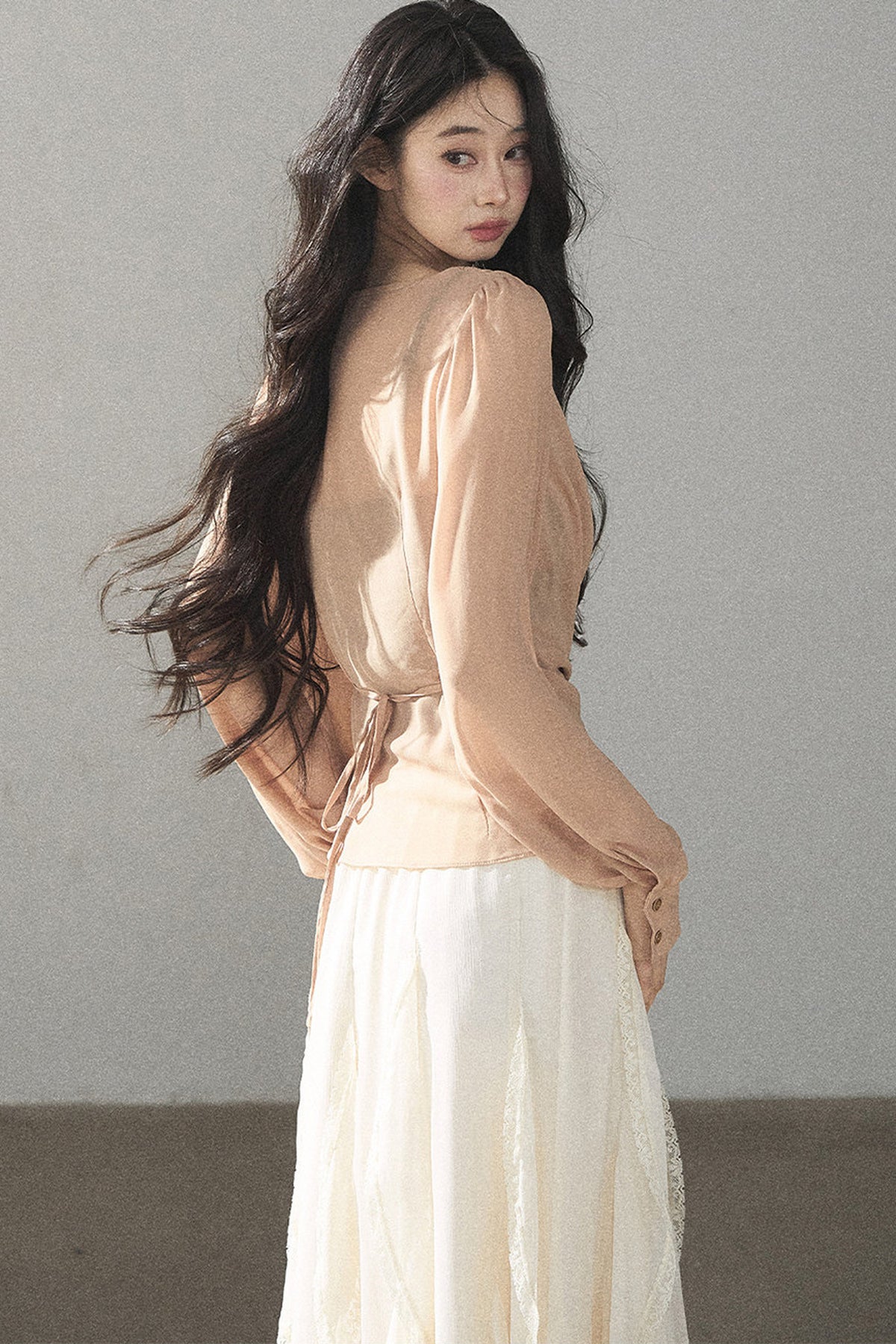 Semi-Sheer Ruffled Chiffon Blouse and Cami Set