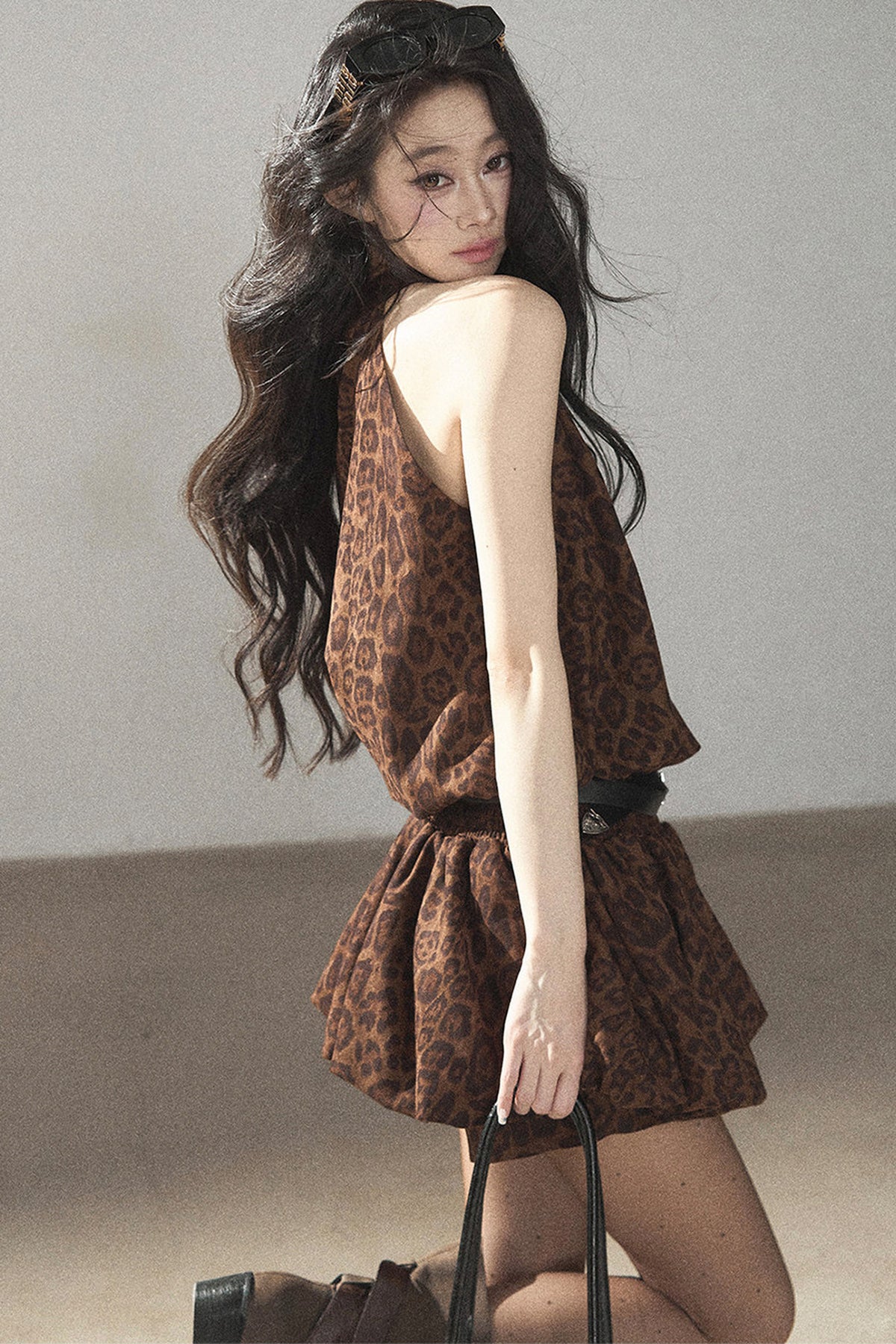 Leopard Print Dress and Leggings Set