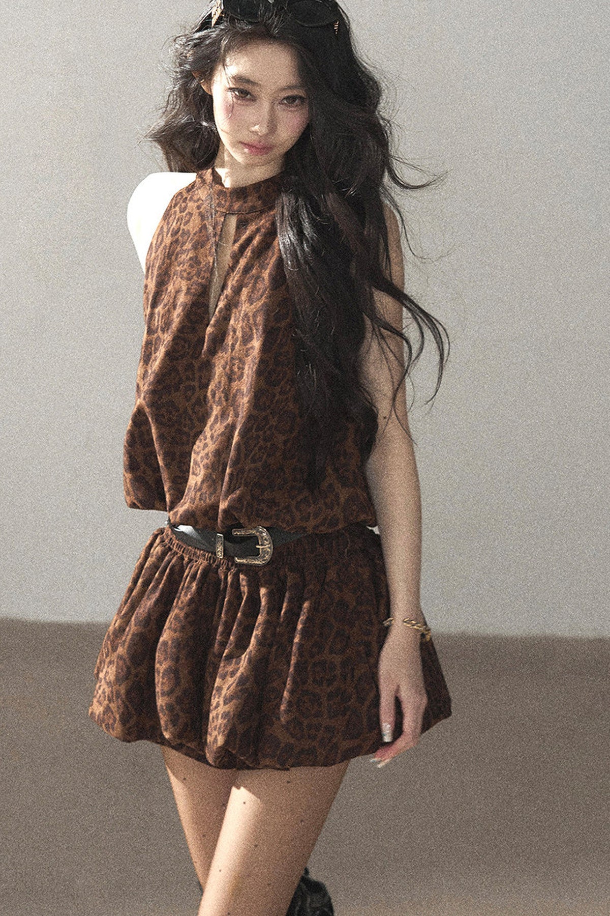 Leopard Print Dress and Leggings Set