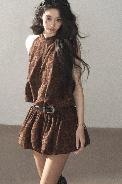 Leopard Print Dress and Leggings Set
