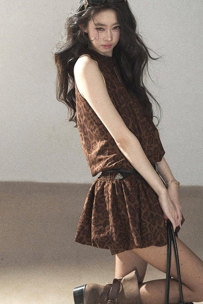 Leopard Print Dress and Leggings Set