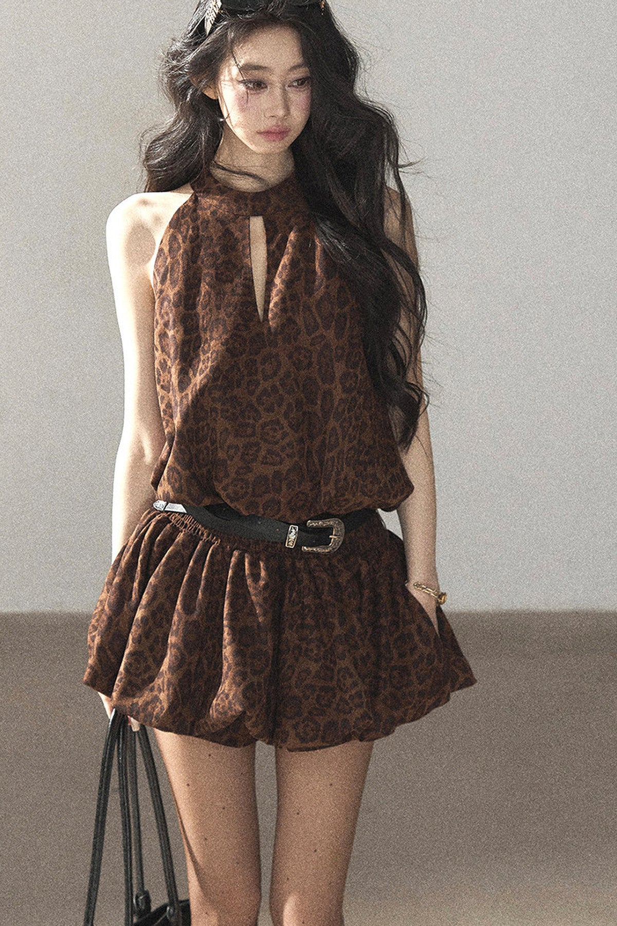 Leopard Print Dress and Leggings Set