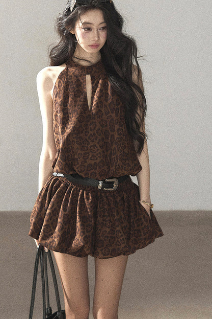 Leopard Print Dress and Leggings Set