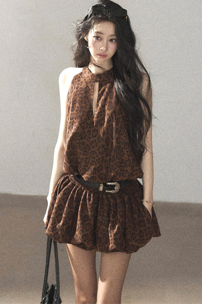 Leopard Print Dress and Leggings Set