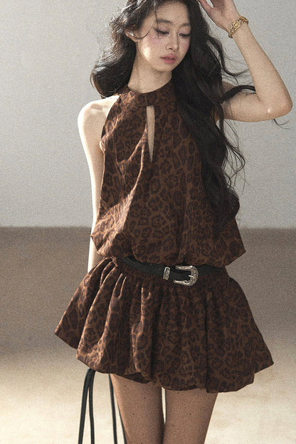 Leopard Print Dress and Leggings Set