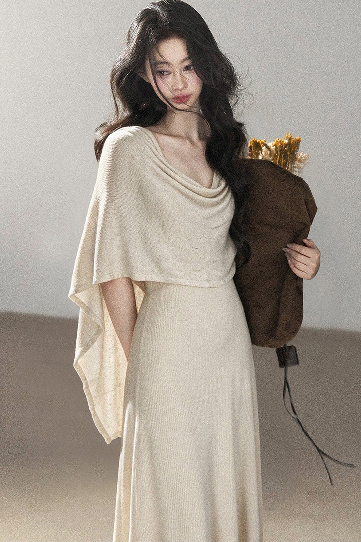 French Style Knit Long Dress Set