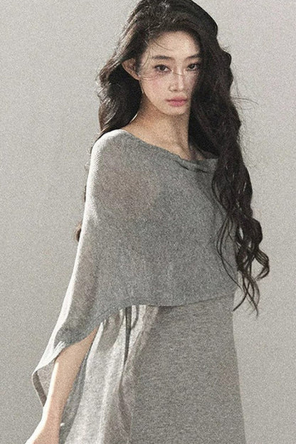 French Style Knit Long Dress Set