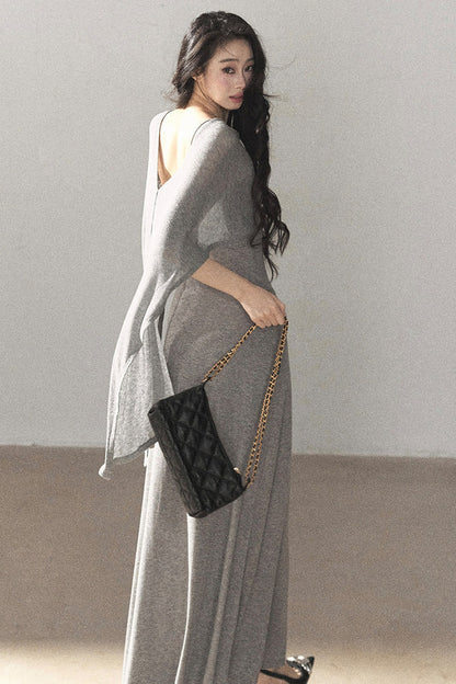 French Style Knit Long Dress Set