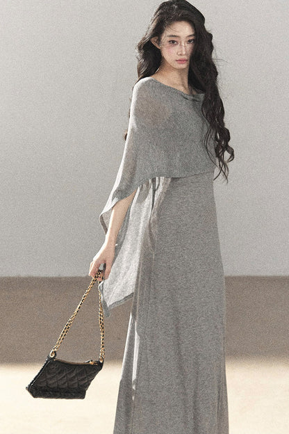 French Style Knit Long Dress Set