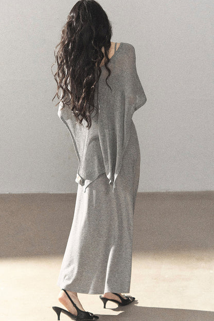 French Style Knit Long Dress Set