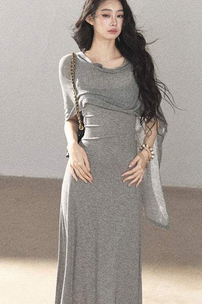 French Style Knit Long Dress Set