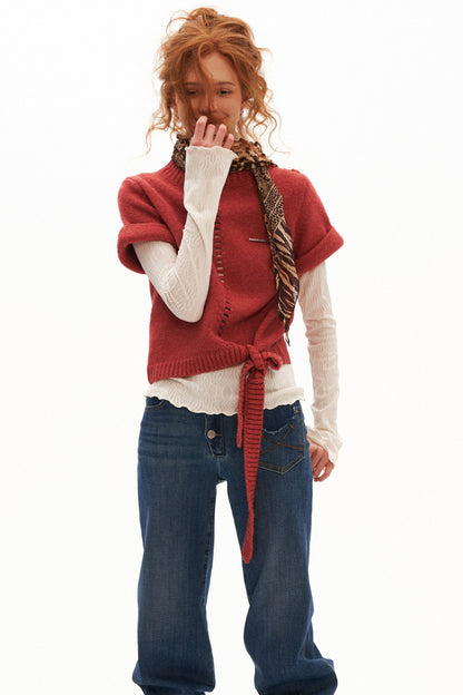 Wool Stand Collar Knit Top