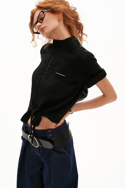 Wool Stand Collar Knit Top