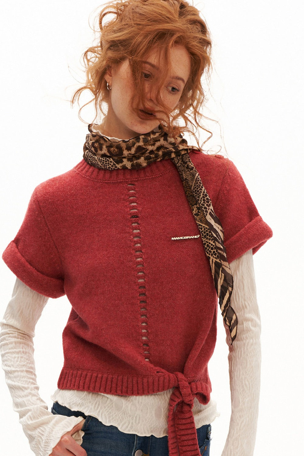 Wool Stand Collar Knit Top