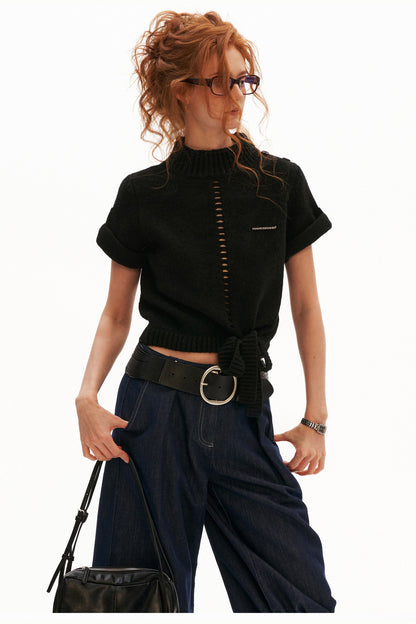 Wool Stand Collar Knit Top