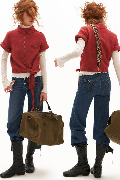 Wool Stand Collar Knit Top