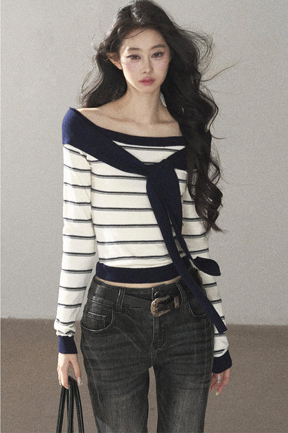 Striped Knit Layered-Look Top