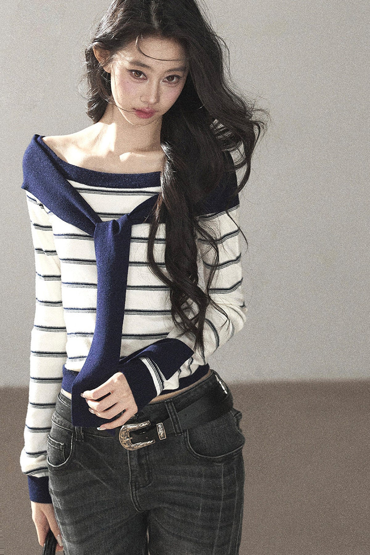 Striped Knit Layered-Look Top