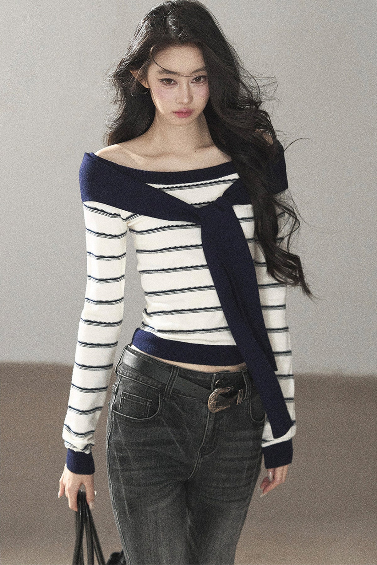 Striped Knit Layered-Look Top