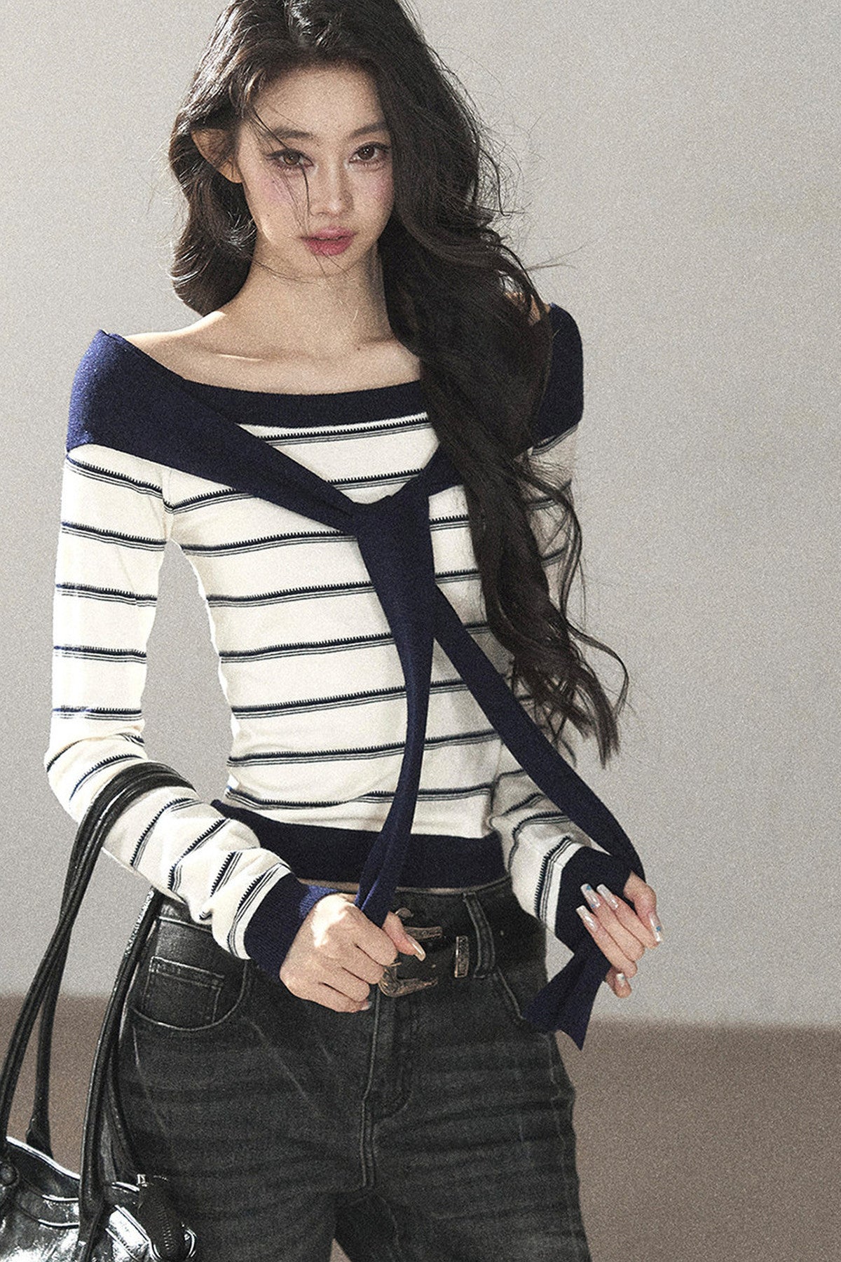 Striped Knit Layered-Look Top