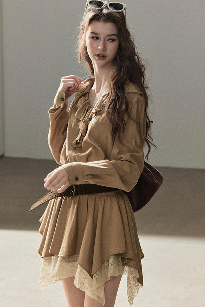 Ruffle Lace Hem Dress Set-Up